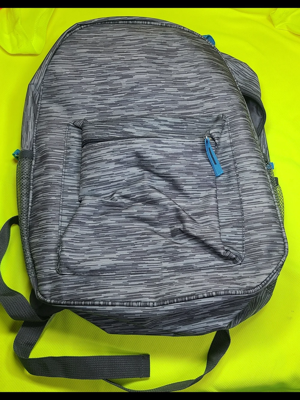 Men's Gray Patterned Backpack with Blue Accents
